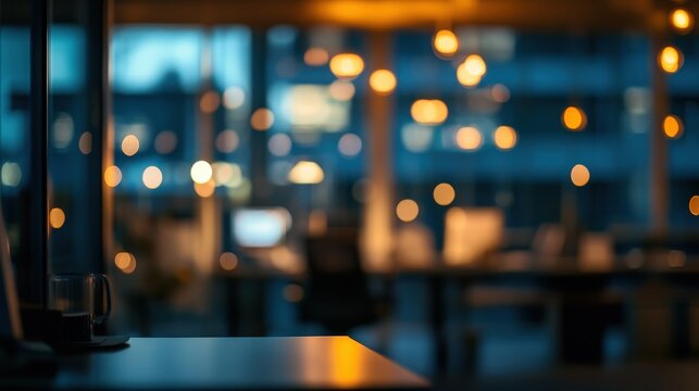 Modern office blur background with bokeh, perfect for virtual meeting backgrounds, presentations and overlays