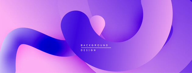 Abstract fluid shapes, purple hues dominate. Gradient transitions create depth, modern design element. Minimalist aesthetic, smooth curves present.
