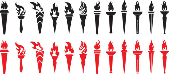 torch, torches, flame, flames, fire, bonfire, burning, competition, victory, olympics, award, symbol, icon, vector, illustration, graphic, design, 