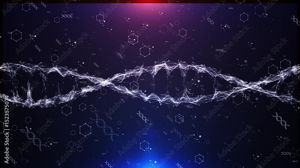 Poster abstract dna strand visualization: genetic code animation