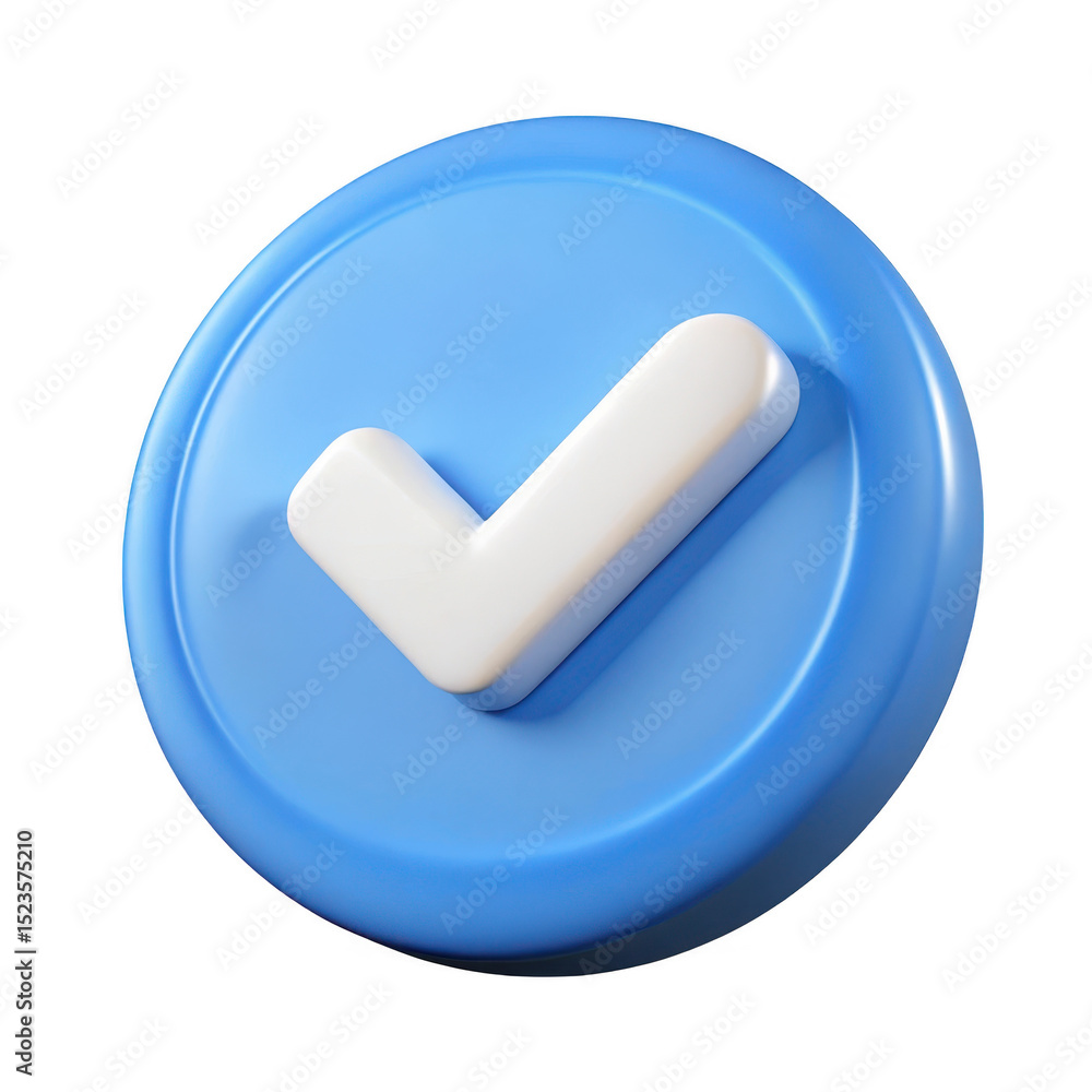 Poster 3d render checkmark icon in blue circle isolated on transparent background