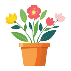 Cheerful Flowers in a Terracotta Pot