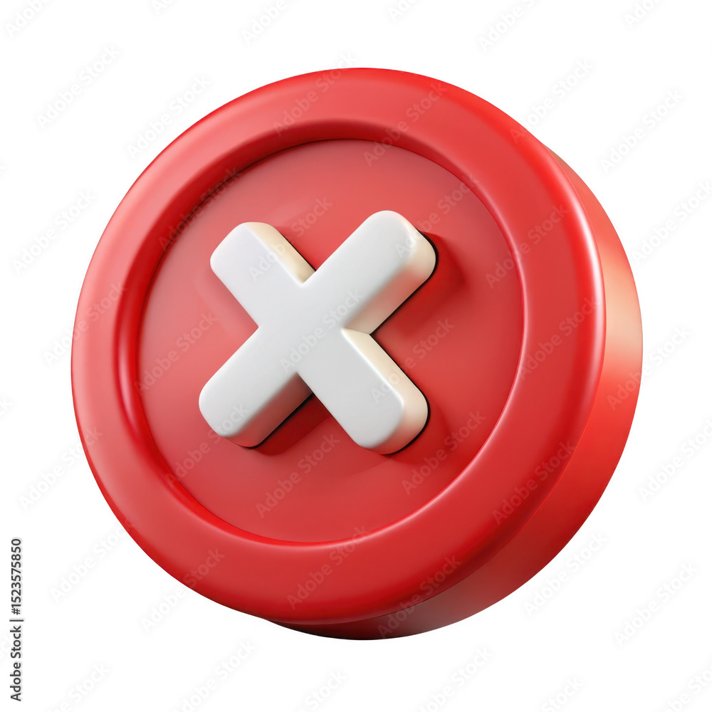 Poster 3d red cross button icon isolated on transparent background