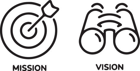 mission, vision, goals, target, binoculars, business, strategy, planning, achievement, success, focus, direction, leadership, concept, idea, design, infographic, icon, vector, illustration, corporate,