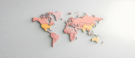 World Map Illustration With Pastel Pink And Beige Shades