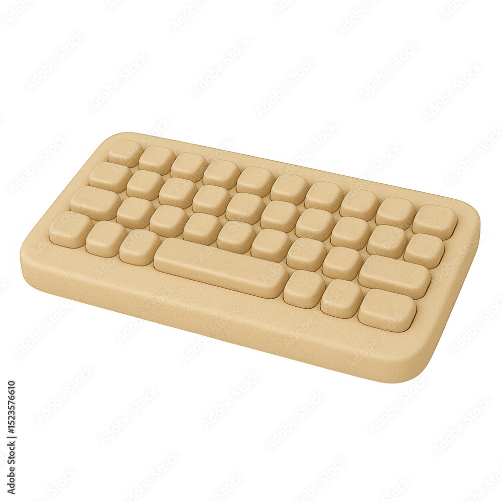 Poster beige pastel computer keyboard isolated transparent background minimalist design 3d render