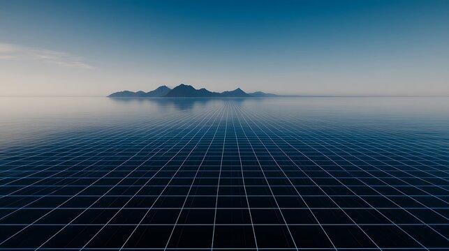 Ocean grid horizon towards distant islands