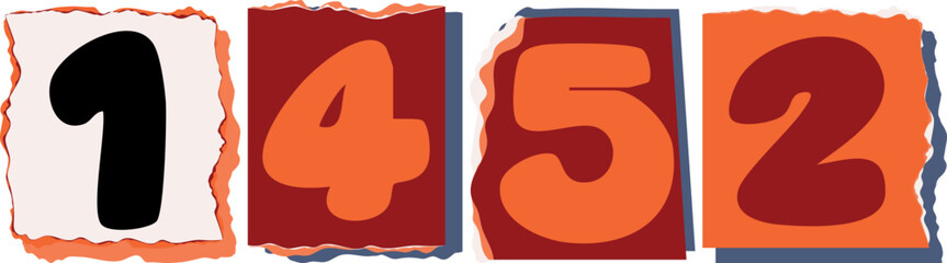 1452 Retro torn paper number Design art