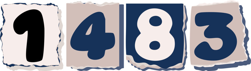 1483 Retro torn paper number Design art