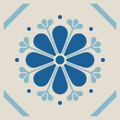 Blue and Aqua Floral Tile Pattern Set – Mediterranean Style Vector Design