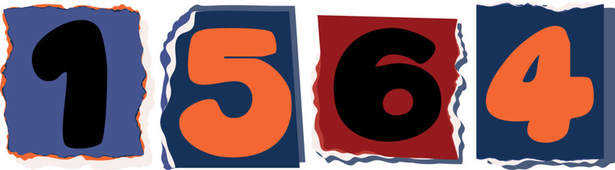 1564 Retro torn paper number Design art