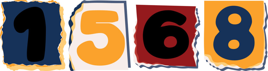 1568 Retro torn paper number Design art