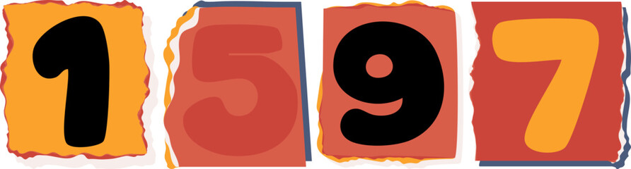 1597 Retro torn paper number Design art