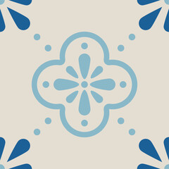 Blue and Aqua Floral Tile Pattern Set – Mediterranean Style Vector Design