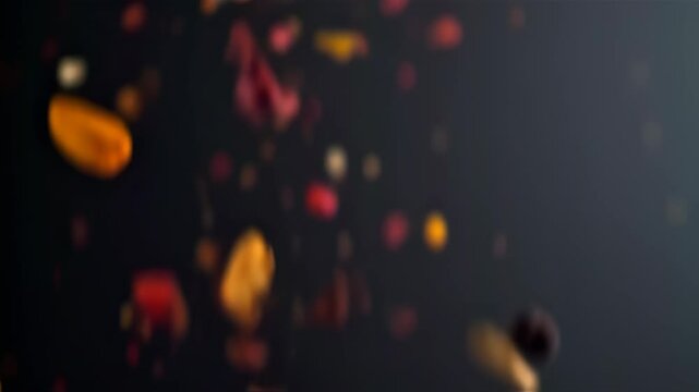 Dynamic Spice Symphony: A High-Energy Explosion of Flavors in Motion on Dark Background