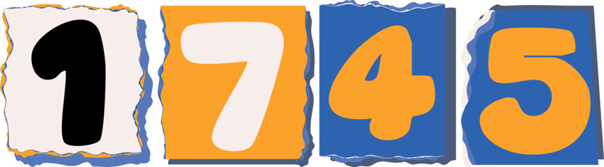 1745 Retro torn paper number Design art
