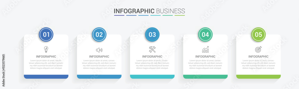 Aufkleber business vector infographic design template with icons and 5 options or steps. can be used for proce