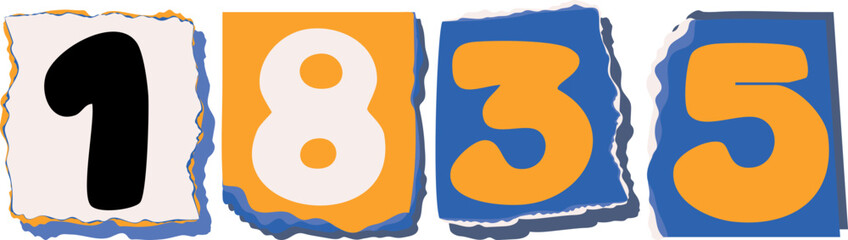 1835 Retro torn paper number Design art