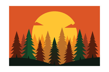 Obraz premium Sunset Silhouette Pine Forest at Dusk, Nature's Golden Hour