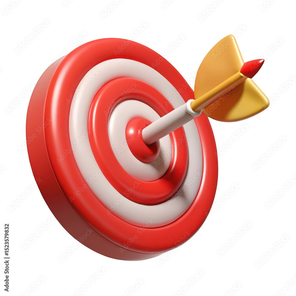 Poster 3d rendered target with arrow isolated on transparent background