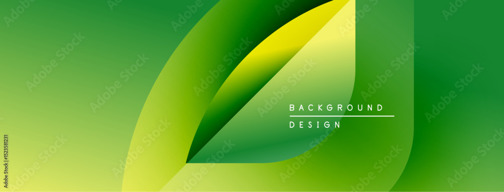 Poster Abstract green design features layered leaf shapes. Gradient colors create modern, vibrant visual effect. Text reads background design.