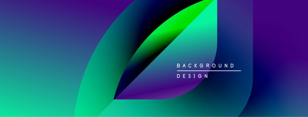 Abstract gradient shapes overlap creating vibrant visual effect. Text reads background design in white lettering. Modern, colorful composition.