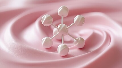 Abstract white molecular structure on pink fabric.