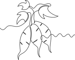 one line art Sweet Potatoes vector illustration. line art, one continuous line, simple, hand drawn and sketch style. for icons, symbols, signs or logos. PNG