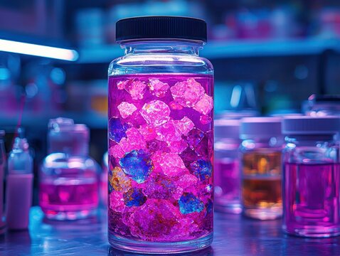 Lab jar with vibrant crystals