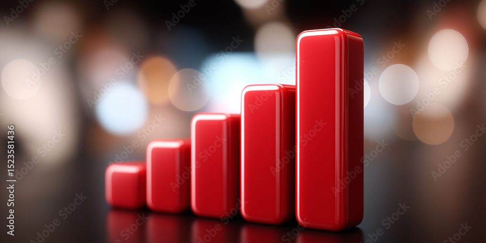 Poster a red bar graph with five bars that are stacked on top of each other. the bars are red and the backg