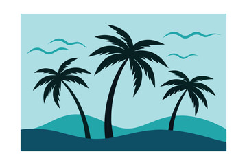Fototapeta premium Tranquil Tropical Paradise Palm Trees Silhouette on a Serene Ocean View