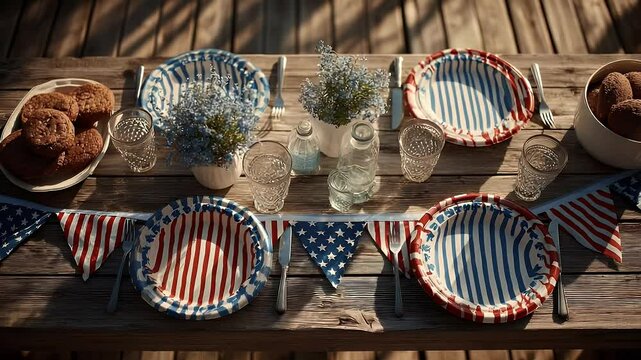Outdoor table setting for holiday picnic