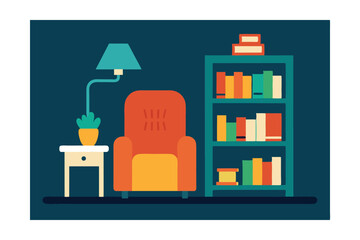Obraz premium Cozy Reading Nook Comfortable Armchair, Bookshelf, and Desk Lamp