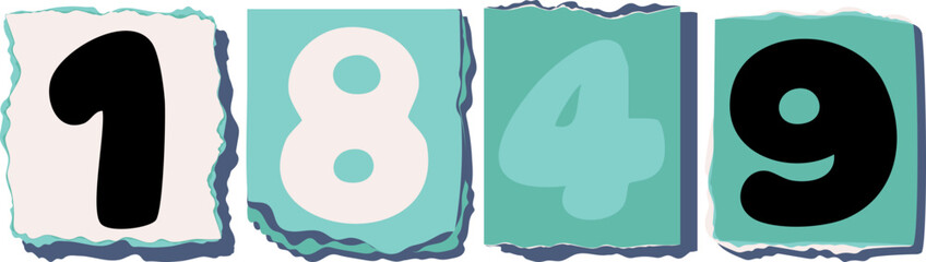 1849 Retro torn paper number Design art