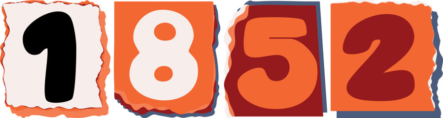 1852 Retro torn paper number Design art
