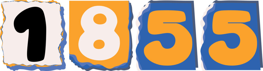 1855 Retro torn paper number Design art