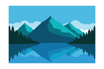 Serene Mountain Lake Reflection A Peaceful Landscape Illustration