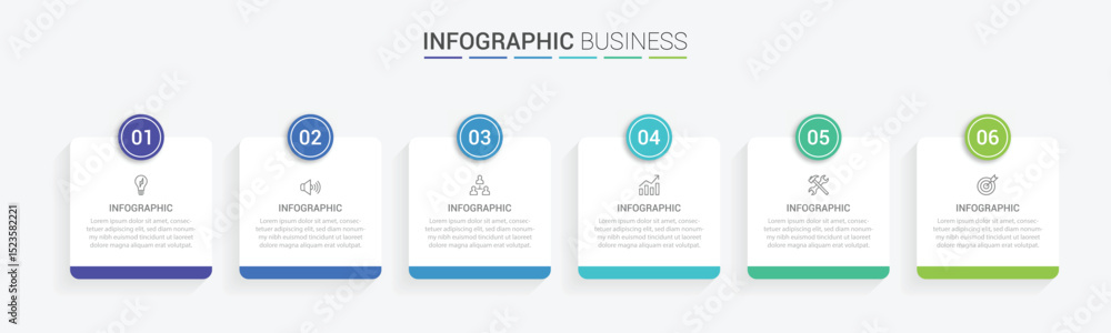Aufkleber business vector infographic design template with icons and 6 options or steps. can be used for proce