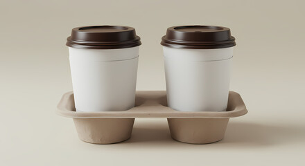 Double Coffee Cups in Cardboard Carrier A Perfect Beverage Pair for On-the-Go Enjoyment