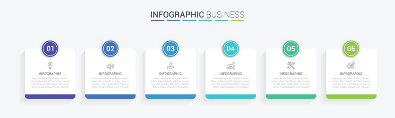 Business vector infographic design template with icons and 6 options or steps. Can be used for process diagram, presentations, workflow layout, flow chart, info graph