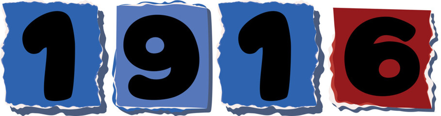 1916 Retro torn paper number Design art