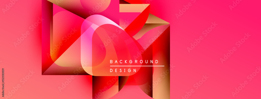 Poster Abstract geometric shapes overlap, creating vibrant pink gradient background. Text reads background design. Modern, dynamic composition.