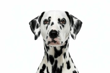 Ravishing adorable dalmatian dog portrait on white isolated background. isolated, white background