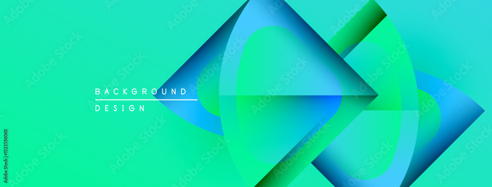 Poster Abstract vibrant design features overlapping circles, lines. Turquoise, blue, green gradients create dynamic visual effect. Modern background.