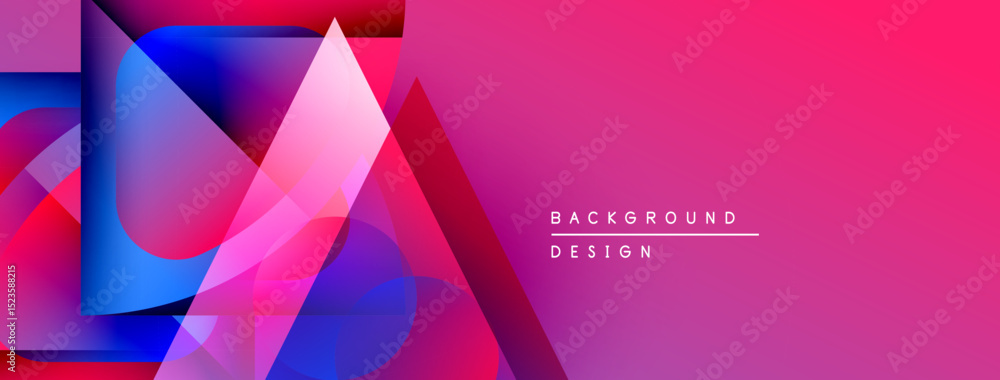 Poster Abstract geometric shapes, vibrant colors, pink gradient. Modern design elements create dynamic visual impact. Background texture visible.