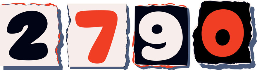 2790 Retro torn paper number Design art