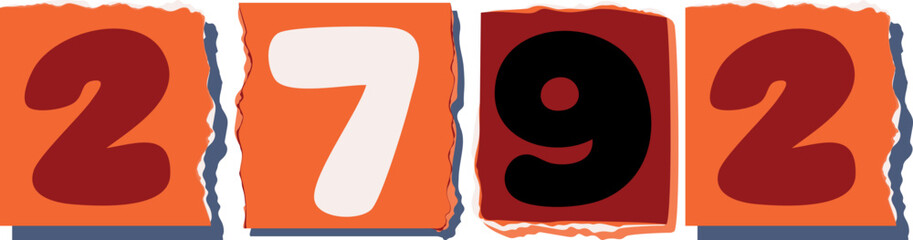 2792 Retro torn paper number Design art