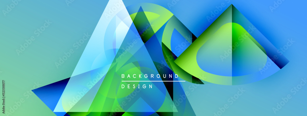 Aufkleber Abstract geometric shapes overlap, creating vibrant blue, green gradients. Text reads background design centered within composition. Modern visual style.