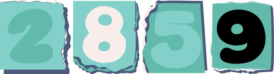 2859 Retro torn paper number Design art