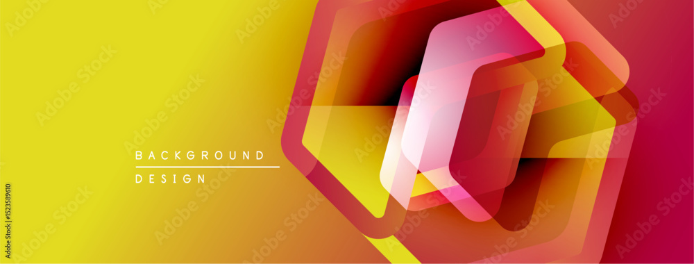 Aufkleber Abstract geometric design. Hexagons overlap, creating vibrant color gradients. Yellow transitions to orange, then red. Modern background element.